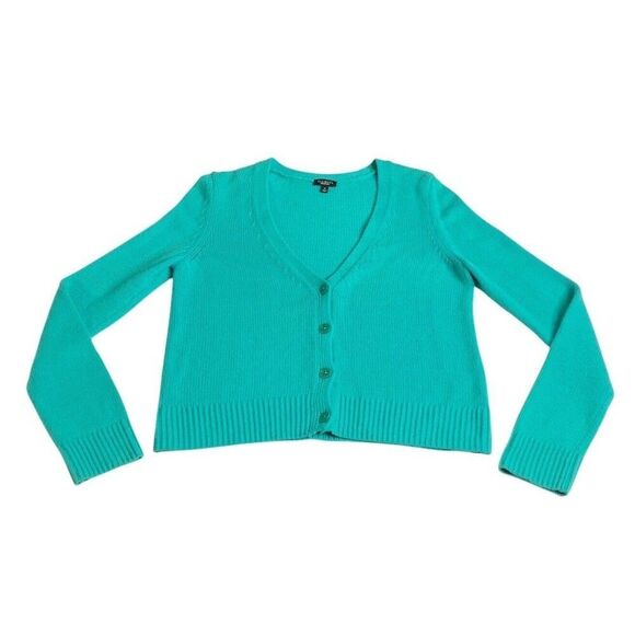 Talbots Cardigan Sweater Womens M Green Lambswool Blend V-Neck Button Up Preppy - Picture 1 of 16